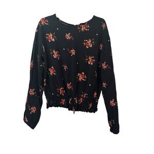 Art Class Black and Red Floral Blouse